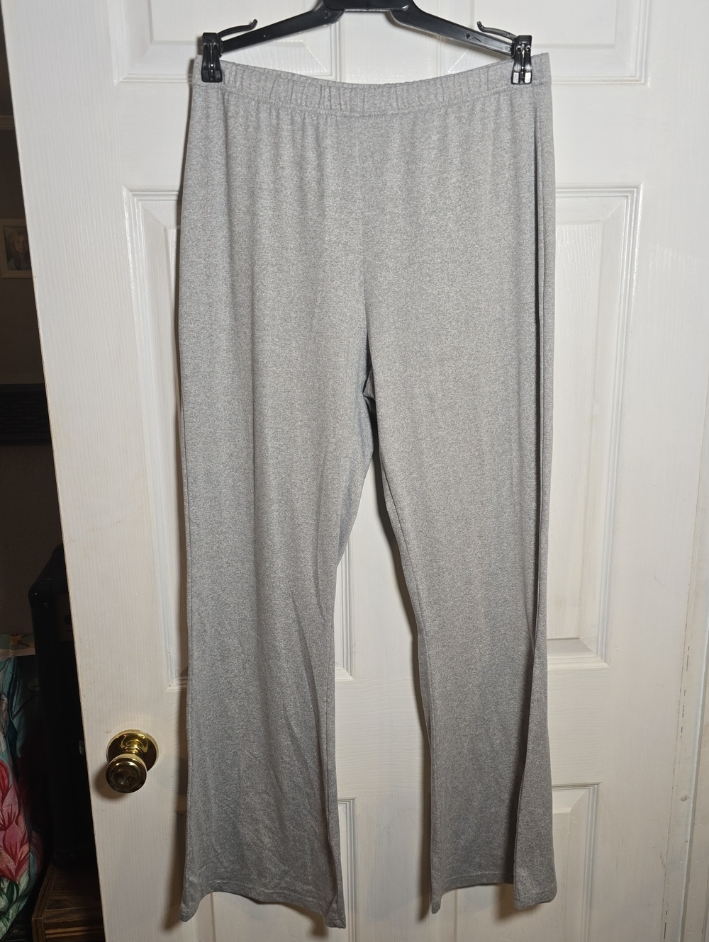 Light Gray Wide-Leg Knit Pants with Elastic Waist